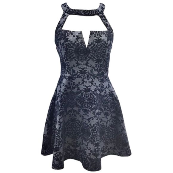 Trixxi Flocked Dress Womens Size 9 Blue Sleeveless Mini Fit & Flare Prom Dress - Picture 1 of 6